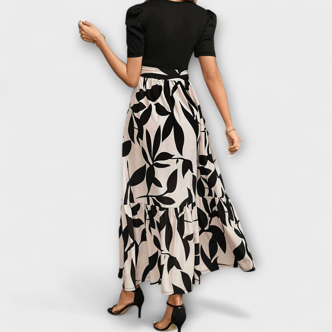 Damen Sommerkleid mit Blumenmuster - Rundhalsausschnitt und Kurzarm