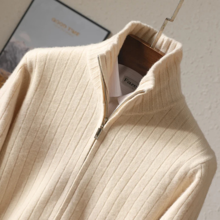 Herren Merino Woll-Cardigan mit Stehkragen und Reißverschluss