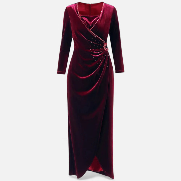 Elegante Samtkleid mit Wickelschnitt Damen - Luxuriöses Draped-Design