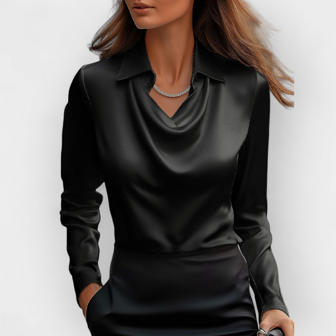 Elegante Damen Satinbluse mit Wasserfallkragen - Edle Bluse für Business und festliche Anlässe
