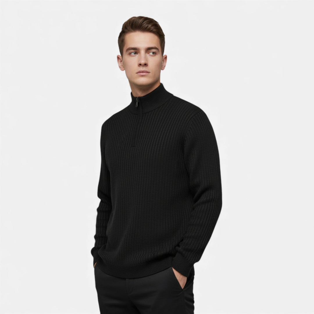 Warmer Minimalistischer Herren Strickpullover mit Reißverschluss