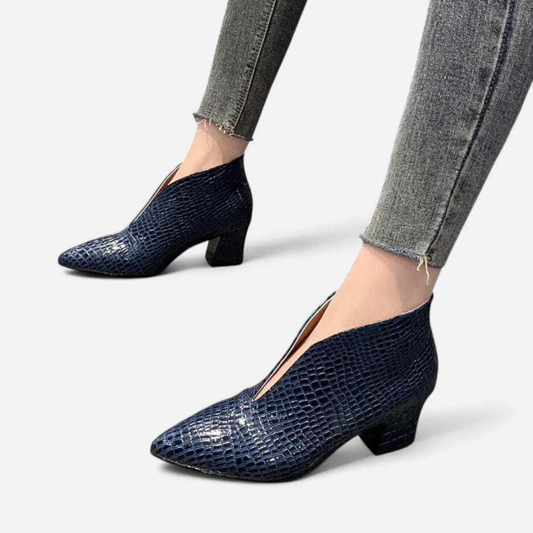 Elegante Patent Leder Damen Ankle Boots mit V-Ausschnitt