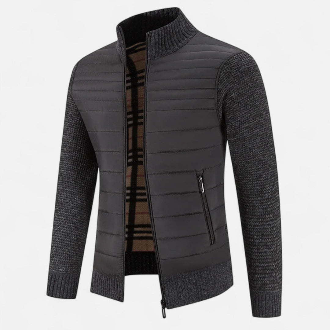 Warme Fleece Patchwork Jacke mit Stehkragen für Herren