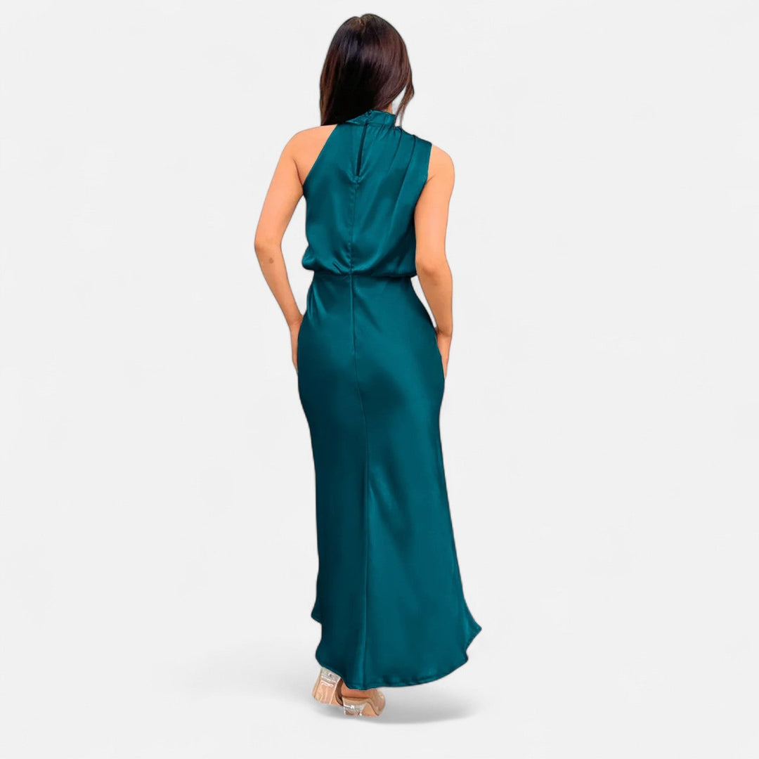 Elegantes ärmelloses langes Satin-Kleid für Damen
