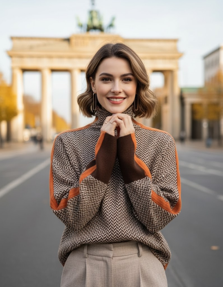 Damen Rollkragenpullover mit geometrischem Muster - Eleganter Strickpullover