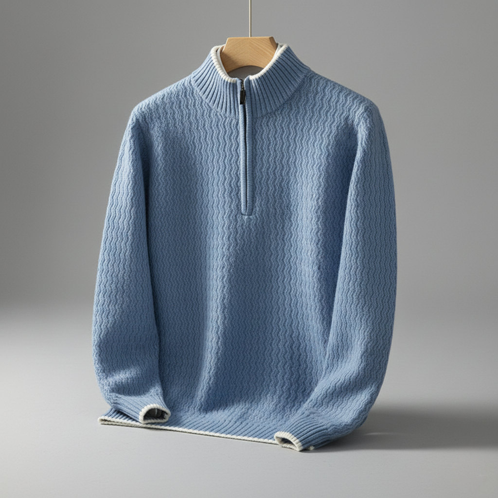 Strukturierter Quarter-Zip Strickpullover Herren