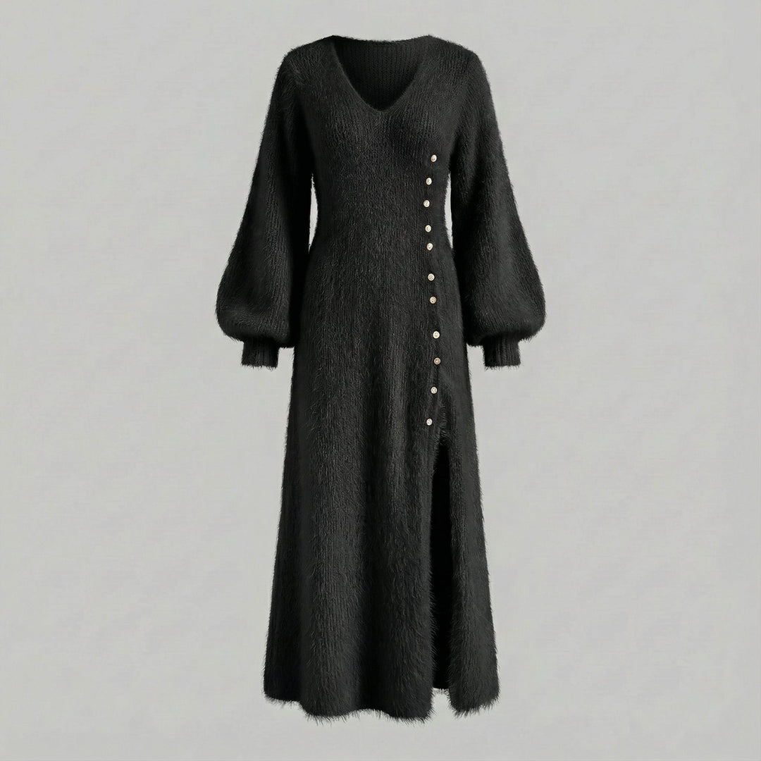 Elegantes Flauschiges Maxikleid mit Knopfdetail Damen