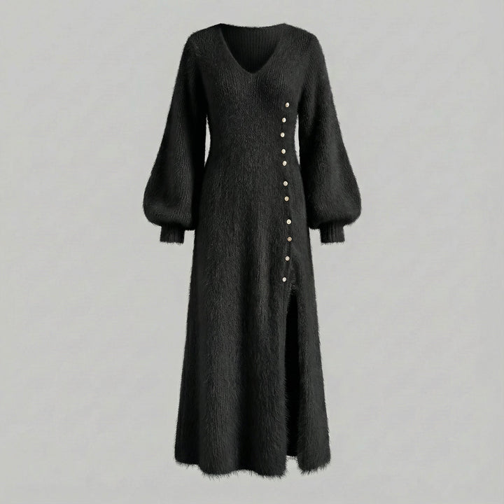 Elegantes Flauschiges Maxikleid mit Knopfdetail Damen