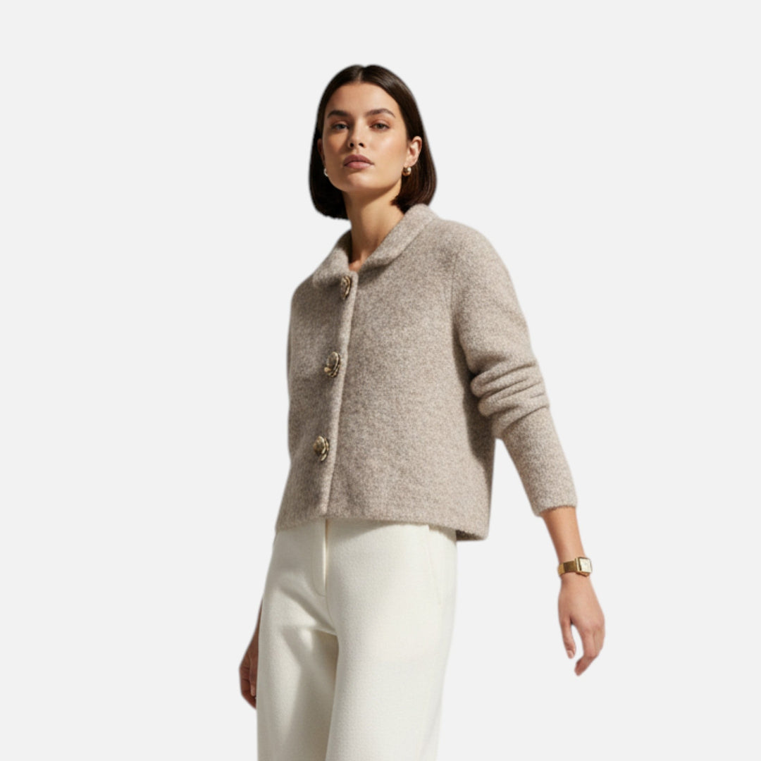Elegante Strick Cardigan mit Blüten Knöpfen für Damen