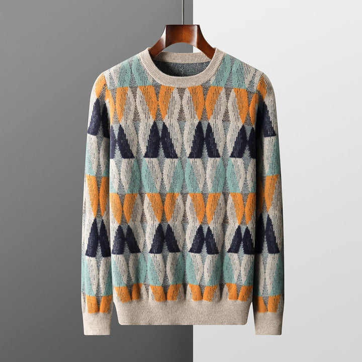 Geometrischer Strick-Pullover Herren mit Alpine-Muster