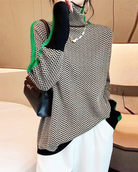 Damen Rollkragenpullover mit geometrischem Muster - Eleganter Strickpullover