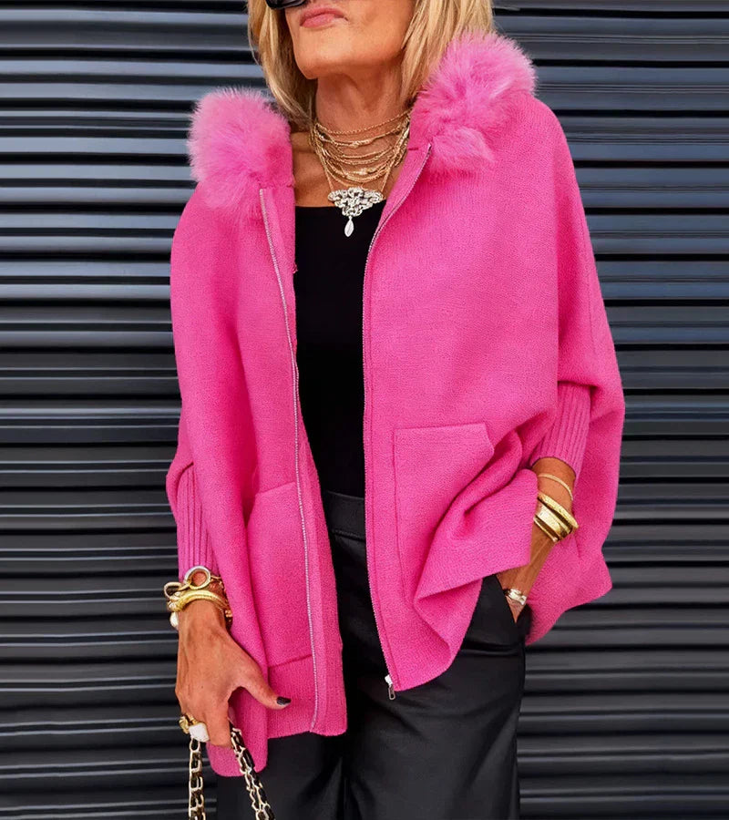 Lässiger Damen Kapuzenmantel mit Kunstfellkragen - Warme Winterjacke