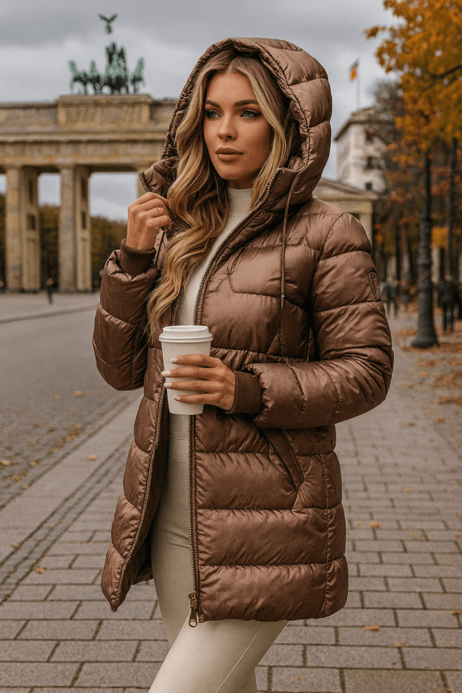Lange Gesteppte Damen Winterjacke mit Kapuze - Warme Steppjacke