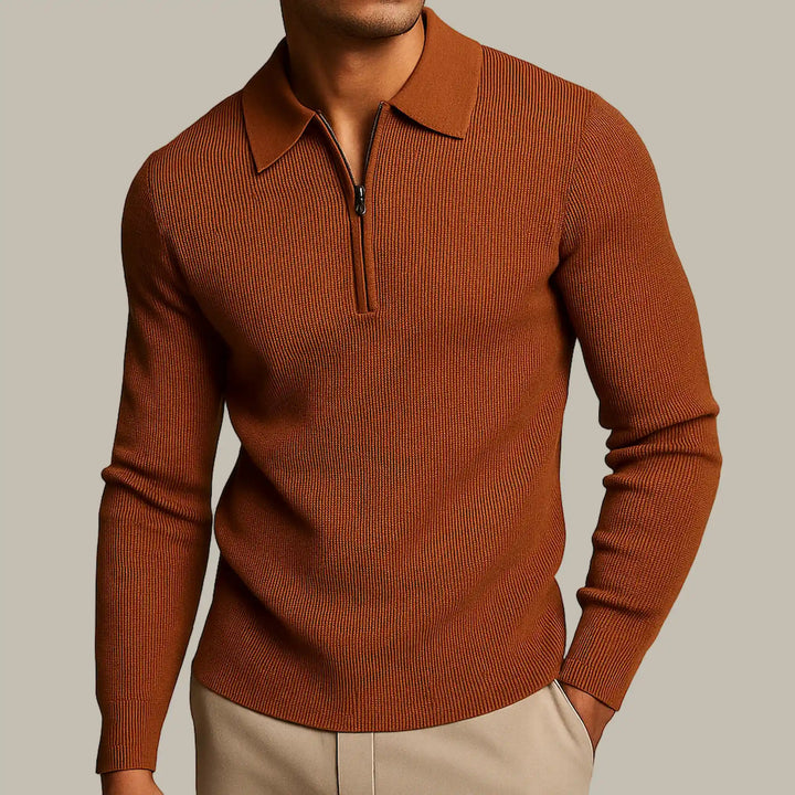 Herren Waffel-Strick Pullover mit Reißverschluss - Strukturierter Quarter-Zip