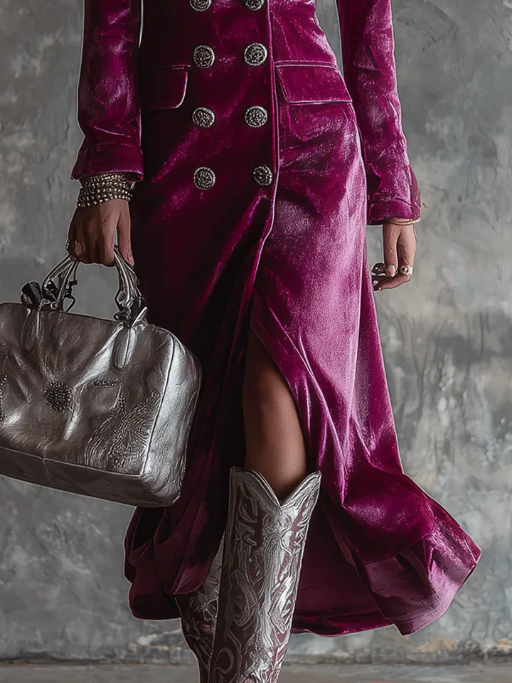 Elegantes Samtvelours Blazerkleid Maxi für Damen