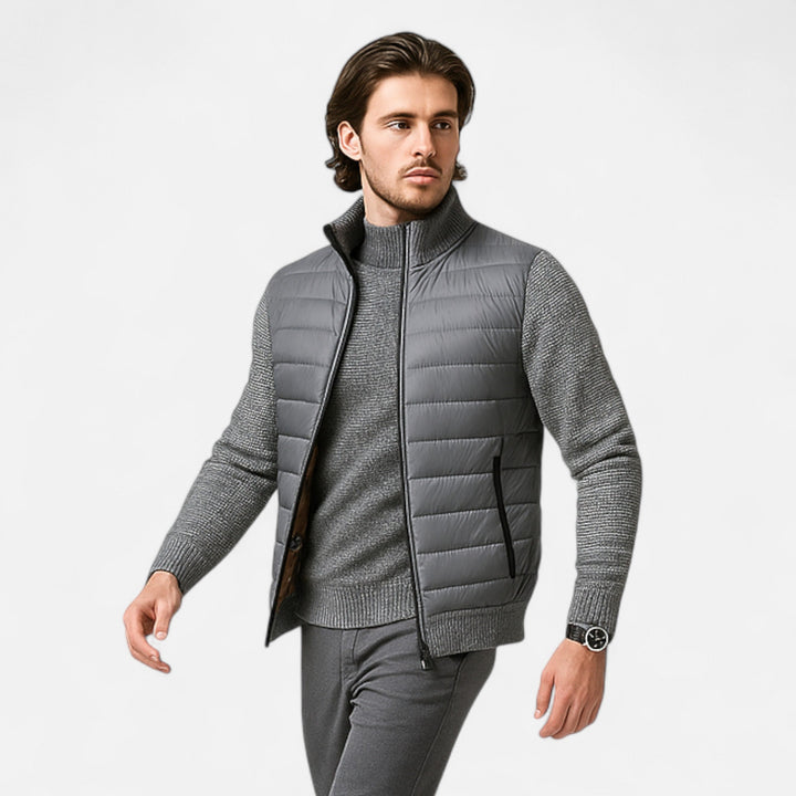 Warme Fleece Patchwork Jacke mit Stehkragen für Herren