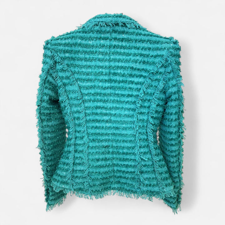 Eleganter Slim Fit Damen Tweed Blazer mit Quasten-Details