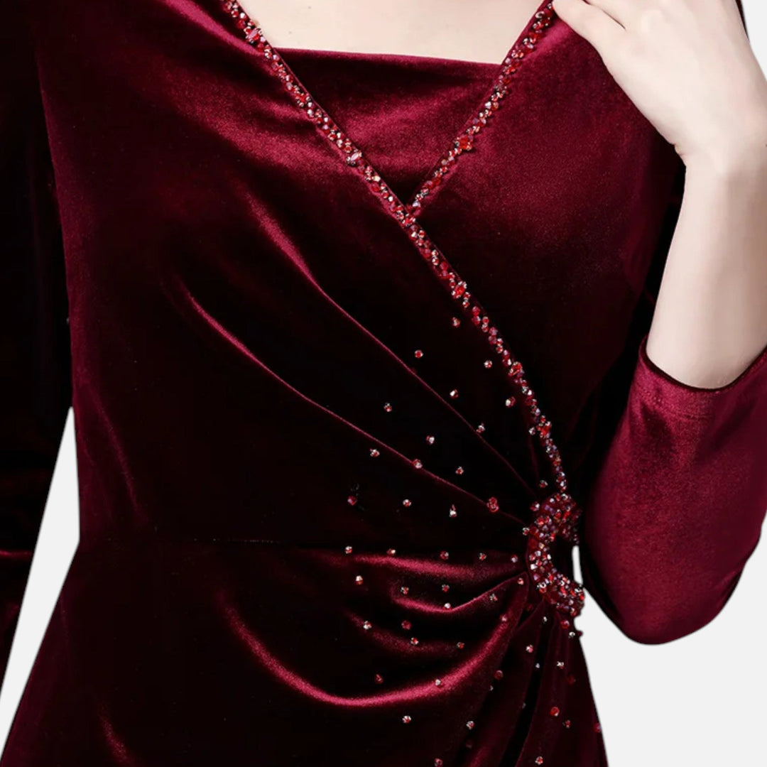Elegante Samtkleid mit Wickelschnitt Damen - Luxuriöses Draped-Design