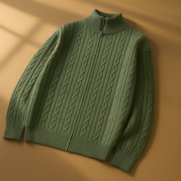 Herren Zip-Cardigan mit Strukturstrick - Hoher Kragen