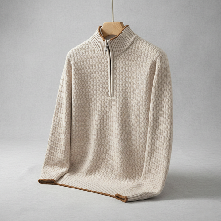 Strukturierter Quarter-Zip Strickpullover Herren