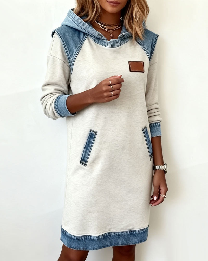 Lässiges Damen Hoodie-Kleid mit Denim-Einsätzen
