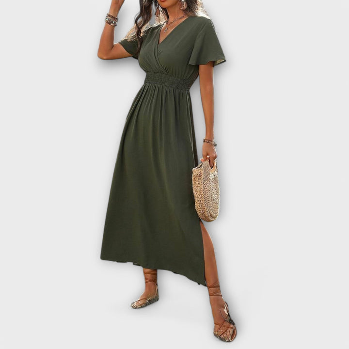 Elegantes Damen Boho-Kleid mit V-Ausschnitt und langen Ärmeln