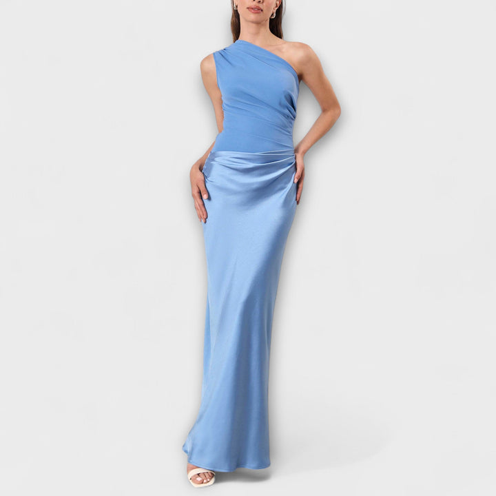 Elegantes Damen Ein-Schulter Maxi Kleid mit asymmetrischem Ausschnitt