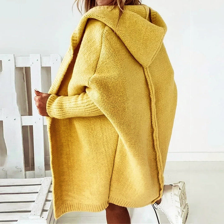 Damen SoftKnit Cardigan mit Kapuze - Oversized Strickjacke knielang