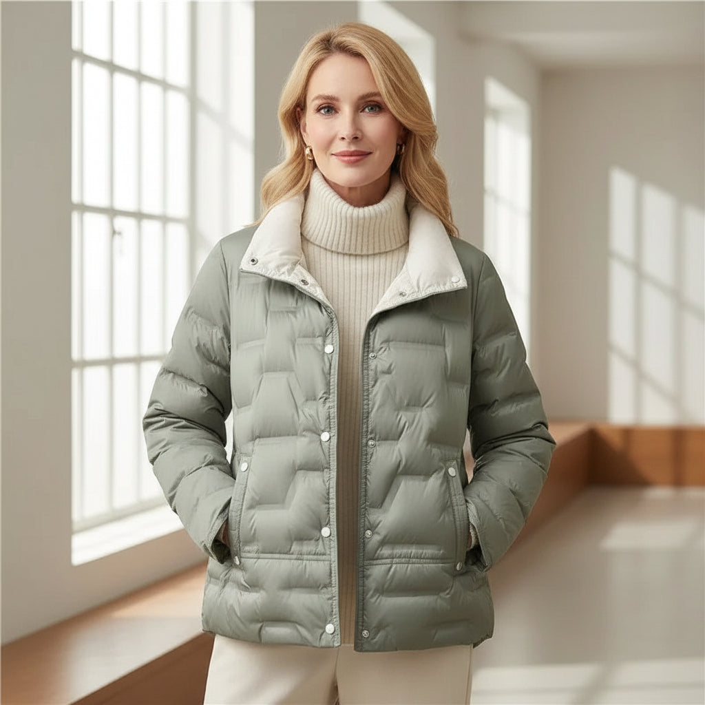 Leichte Gesteppte Daunenjacke mit Stehkragen für Damen