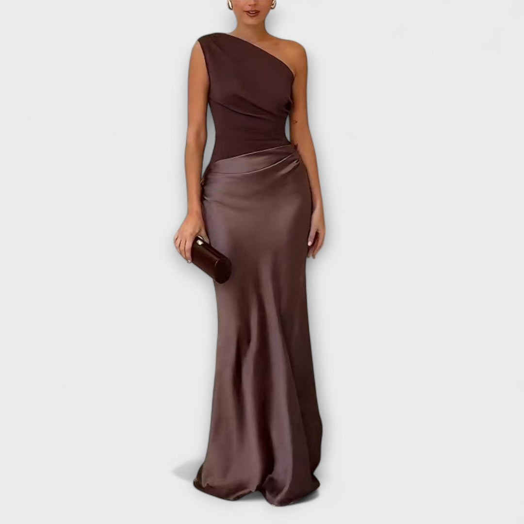 Elegantes Damen Ein-Schulter Maxi Kleid mit asymmetrischem Ausschnitt
