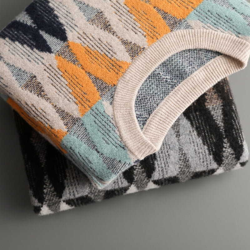 Geometrischer Strick-Pullover Herren mit Alpine-Muster