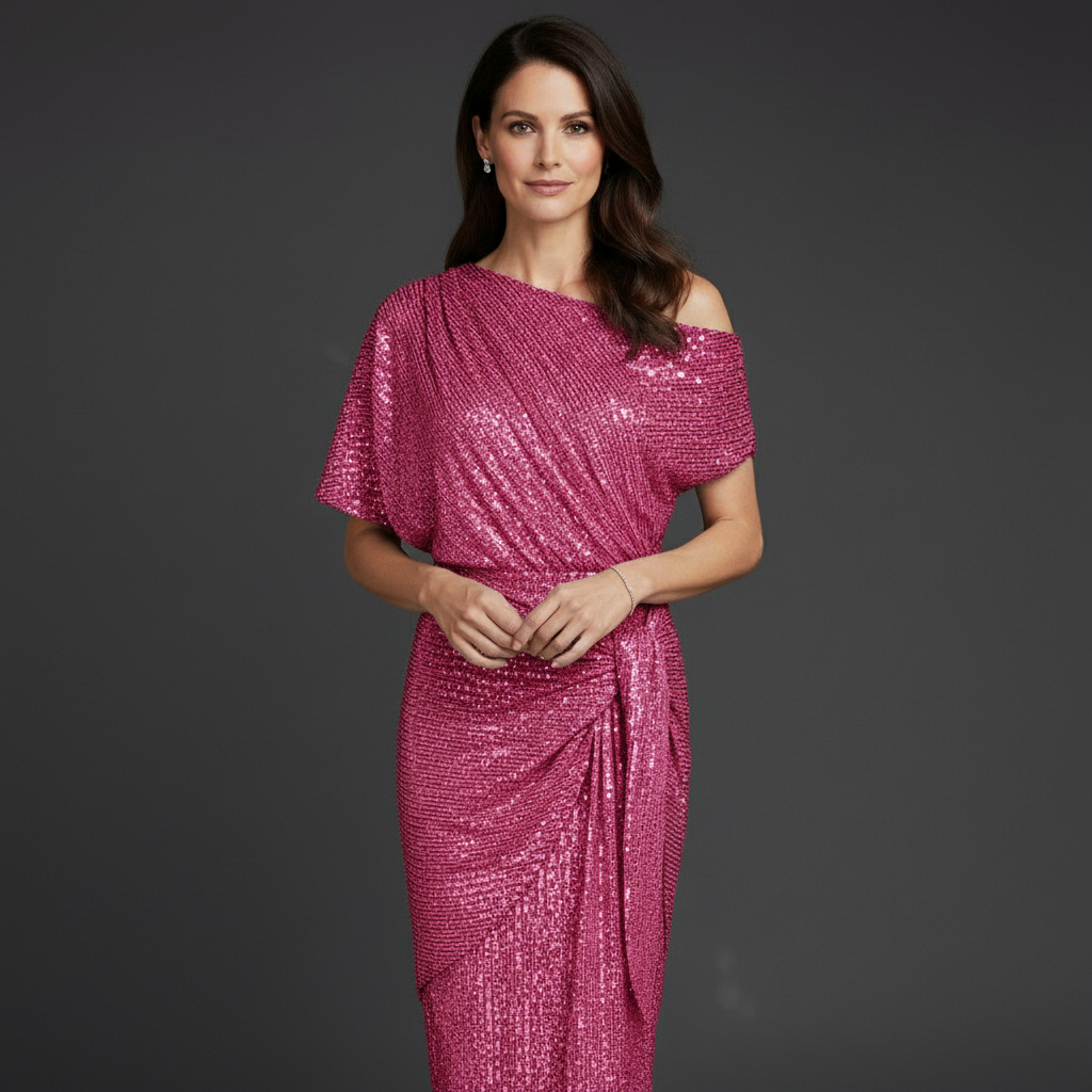 Elegantes Pailletten Cocktailkleid Damen mit asymmetrischer Schulter