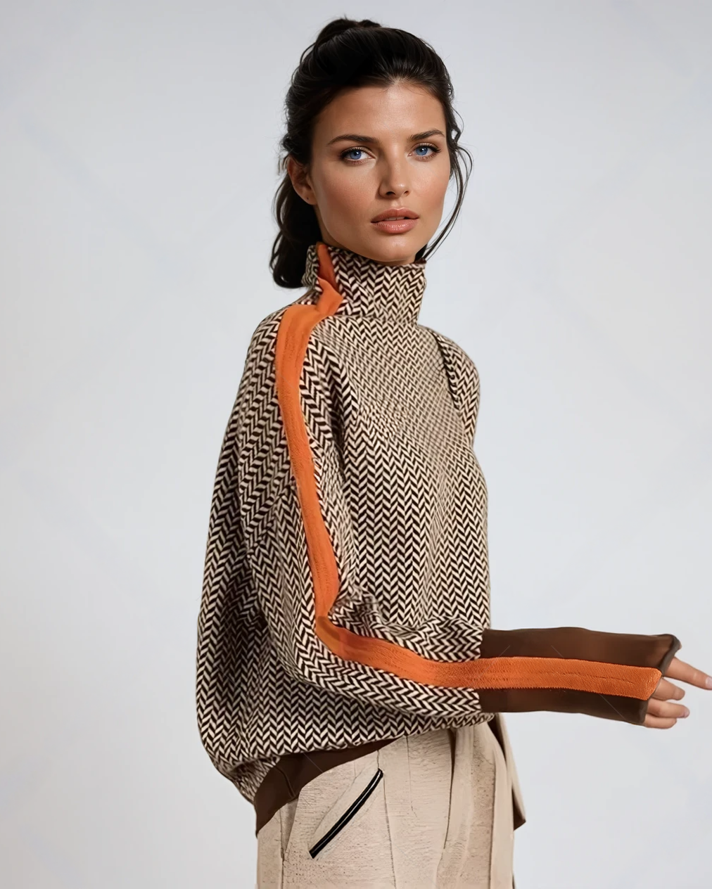 Damen Rollkragenpullover mit geometrischem Muster - Eleganter Strickpullover