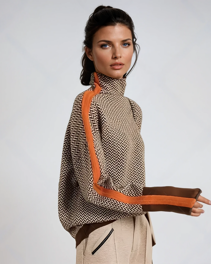 Damen Rollkragenpullover mit geometrischem Muster - Eleganter Strickpullover