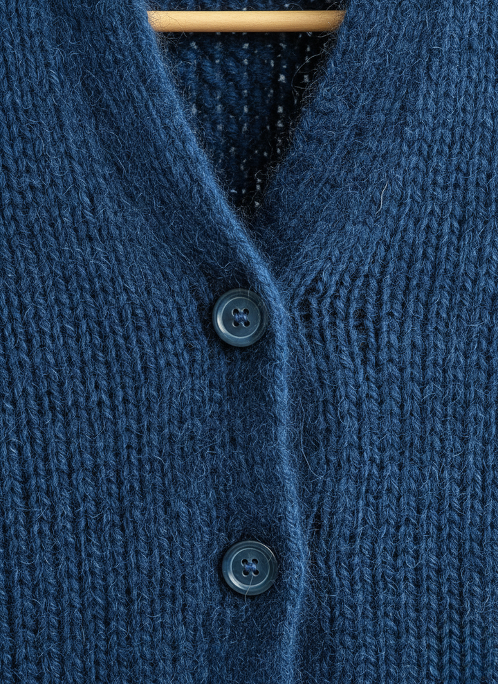 Longline Flauschiger Strick-Cardigan mit Knopfleiste Damen