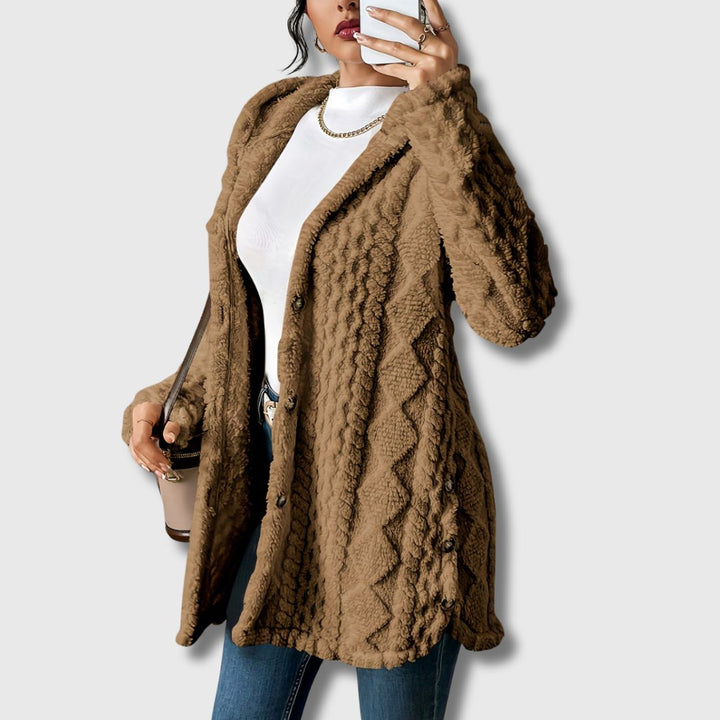 Kuscheliger Teddy-Mantel mit Kapuze für Damen