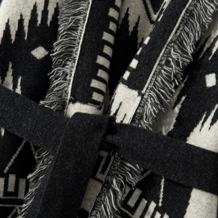 Luxuriöse Kaschmir Jacquard Strickjacke mit Quasten für Damen