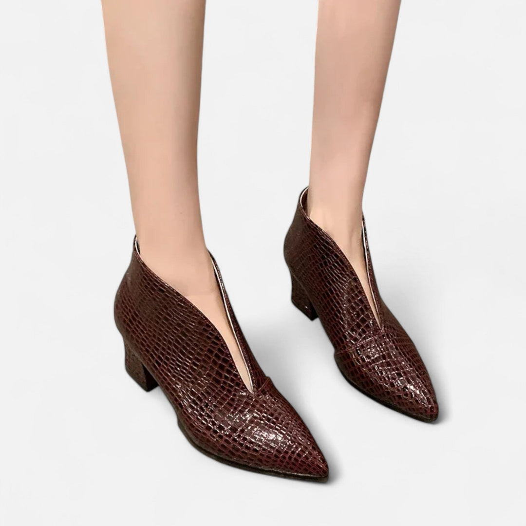 Elegante Patent Leder Damen Ankle Boots mit V-Ausschnitt