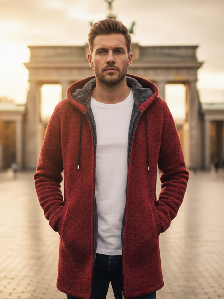 Warmer Langer Herren Wintermantel mit Kapuze - Weich und Winddicht