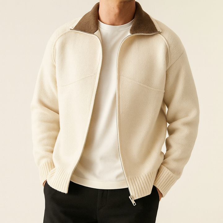 Herren Strick-Zip-Cardigan mit Stehkragen für Business und Freizeit