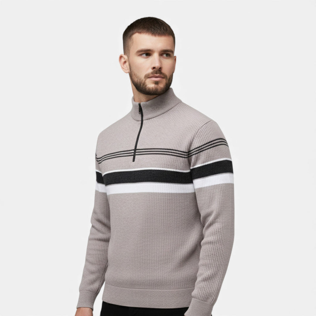 Dicker Gestreifter Half-Zip Strickpullover für Herren