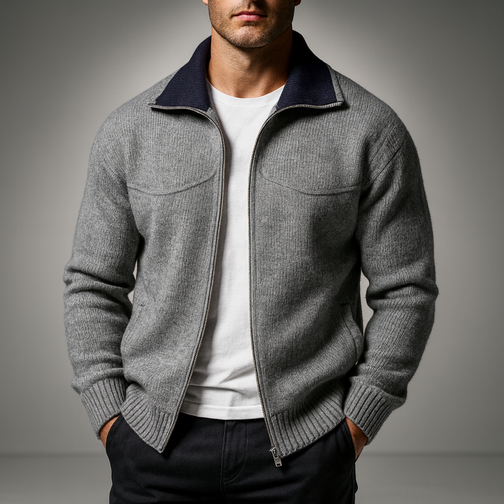Herren Strick-Zip-Cardigan mit Stehkragen für Business und Freizeit