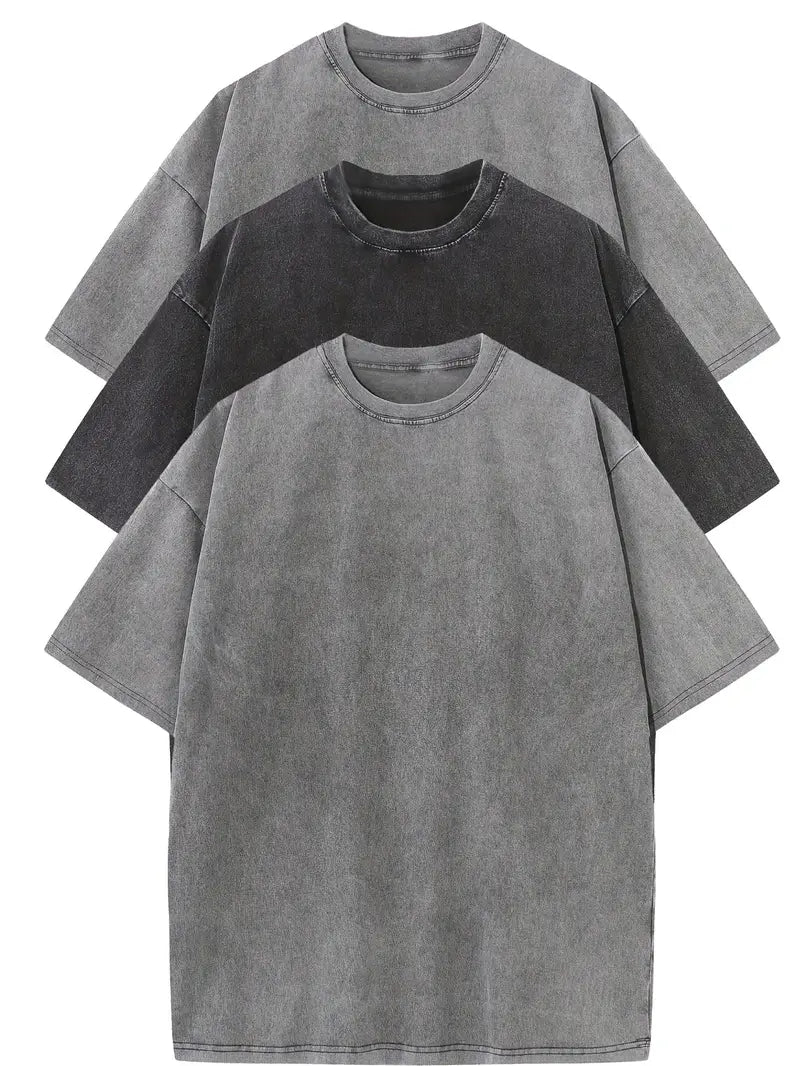Oversized Baumwoll Basic Herren T-Shirt Set 3-teilig