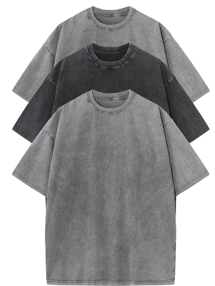 Oversized Baumwoll Basic Herren T-Shirt Set 3-teilig