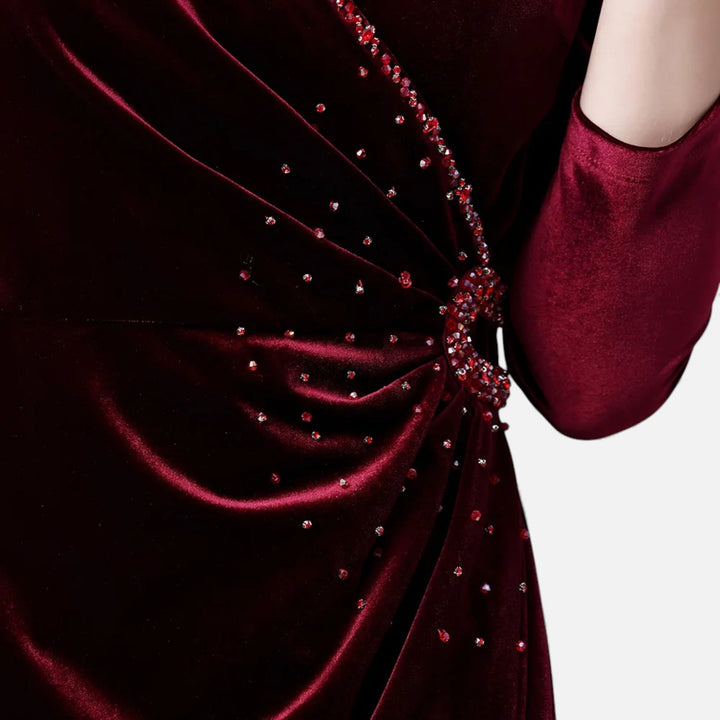 Elegante Samtkleid mit Wickelschnitt Damen - Luxuriöses Draped-Design