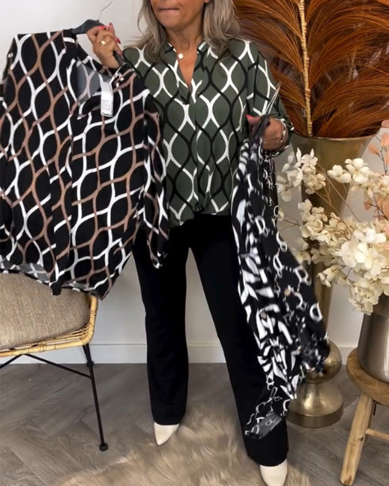 Elegante Langarm Bluse mit geometrischem Muster Damen