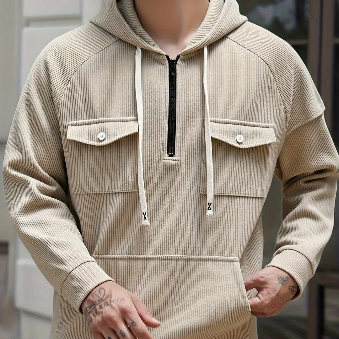 Herren Hoodie mit Quarter-Zip und Brusttaschen