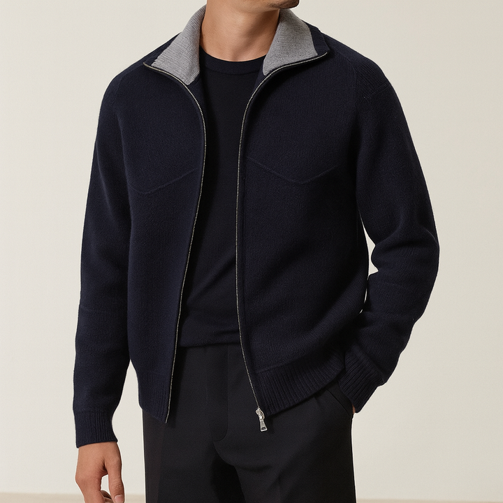 Herren Strick-Zip-Cardigan mit Stehkragen für Business und Freizeit