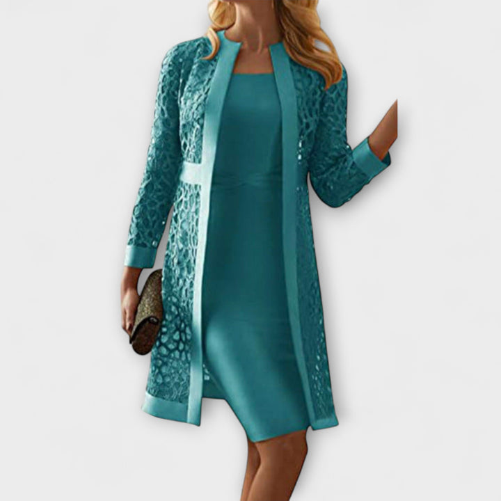 Elegantes Zweiteiliges Spitzen Damen Abendkleid