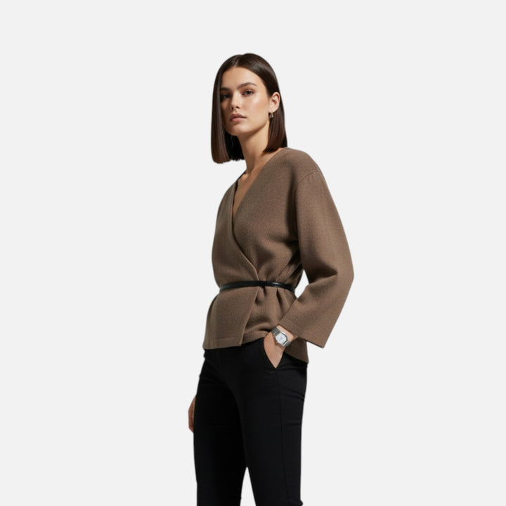 Eleganter Wrap Pullover mit Gürtel für Damen